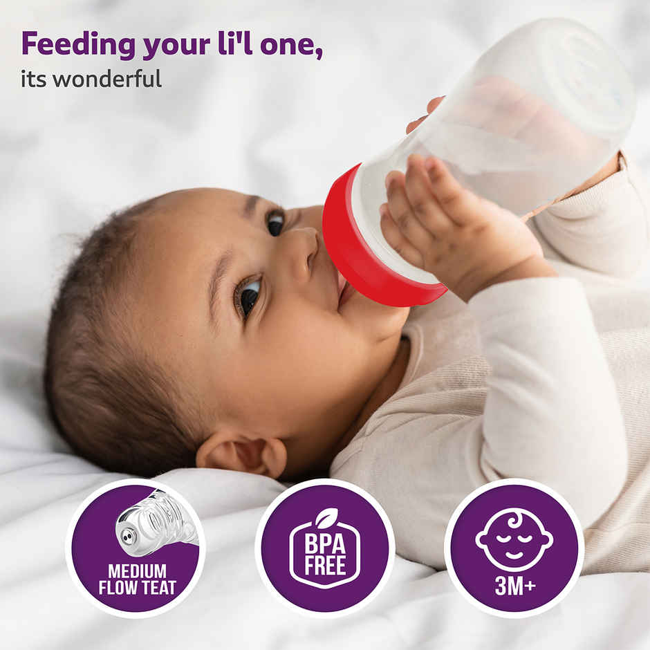 LuvLap Wide Neck Bottle with Anti-Colic Nipple, Soft & Flexible Silicone, upto 3 Years, BPA Free