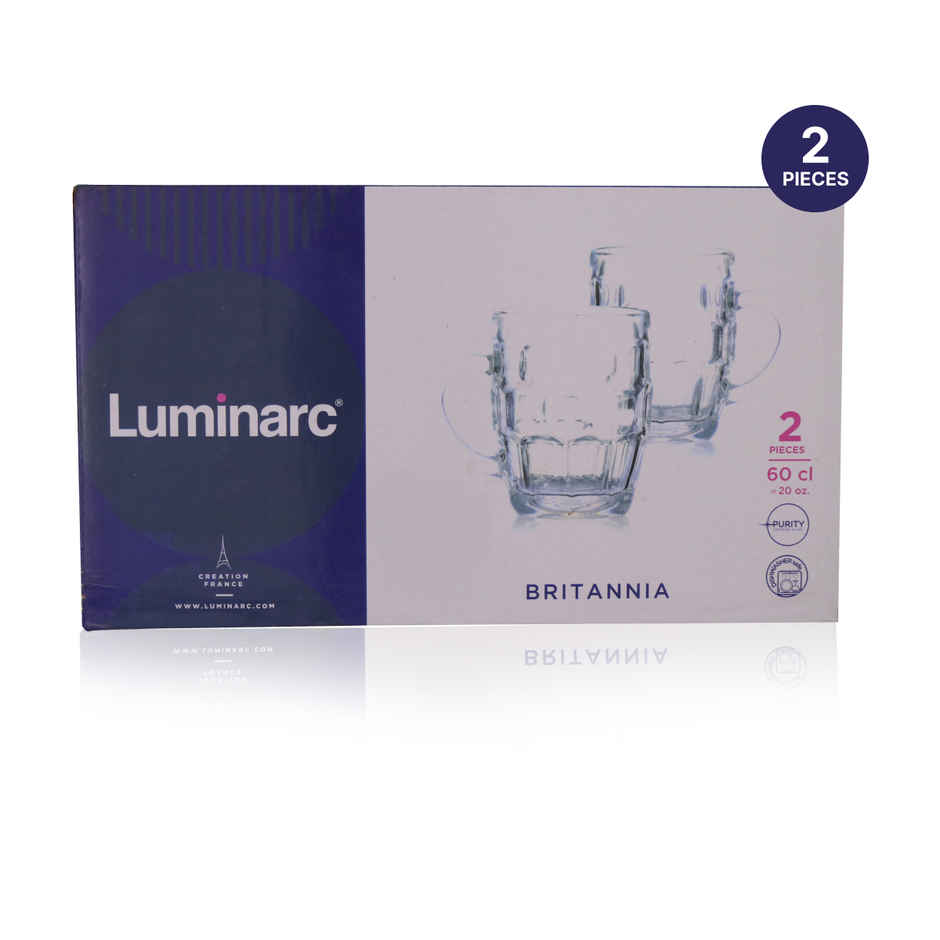 Glass Beer Mug Set | Durable | Easy-Grip Handle | Dishwasher Safe | 570 ml | Luminarc