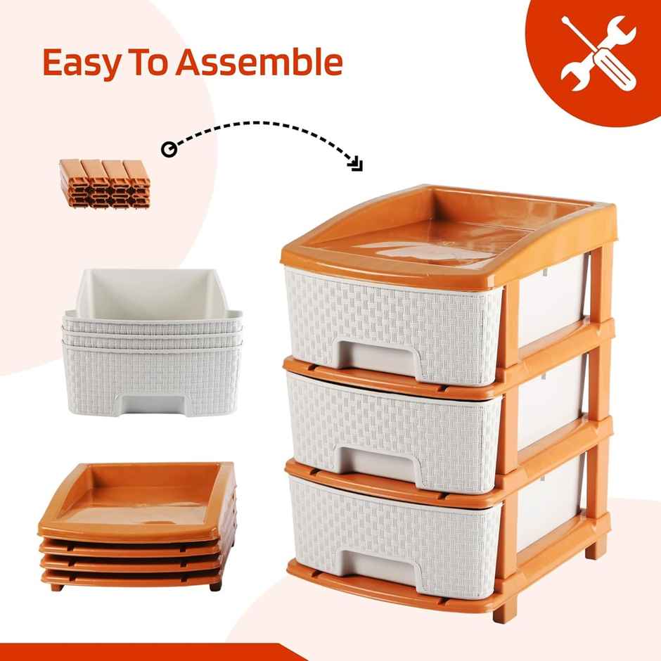 Kuber Industries 3-Tier Multipurpose Plastic Drawers Storage Organizer | Brown & White