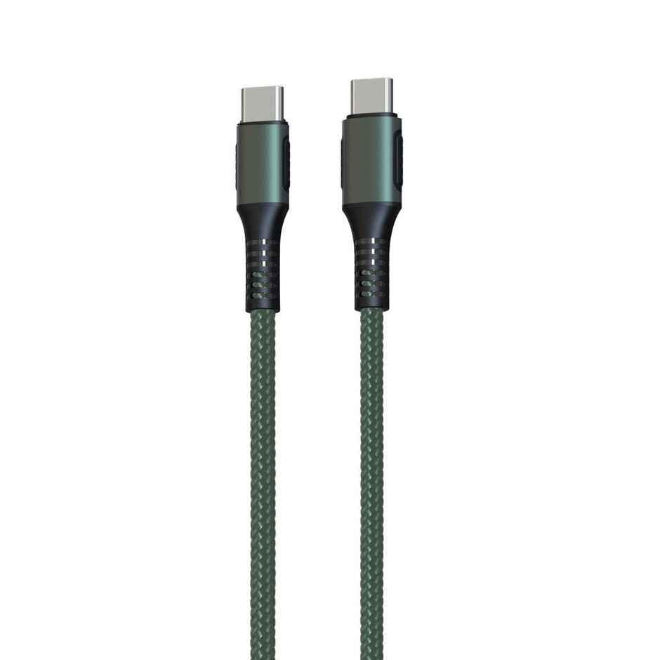 Portronics Konnect C Square 18W POR-1065 Type-C to Type-C 1.2M Type C Devices USB Cable with Power Delivery & 3A Quick Charge Support, Nylon Braided for All Type-C Devices - Green