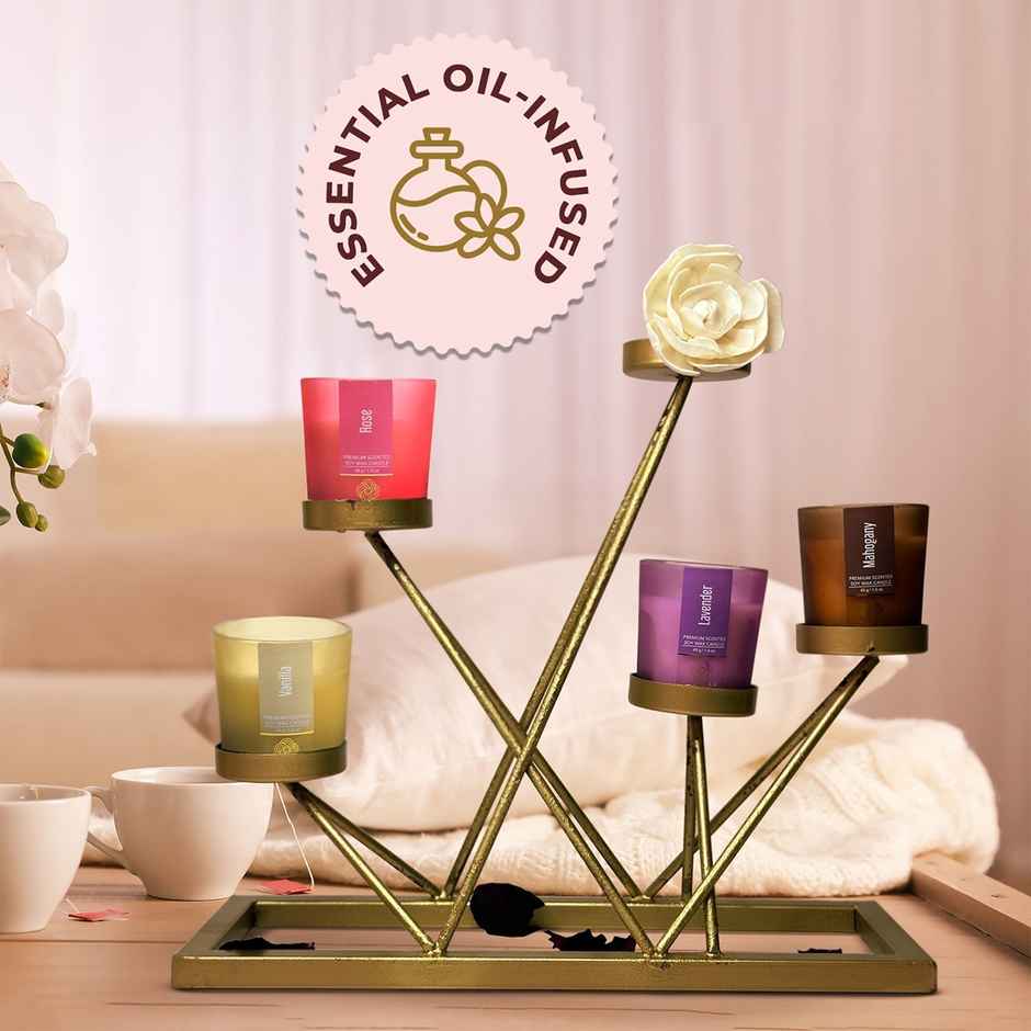 Ekam Scented Soy Votive Candle-4Pc Mahogany | Lavender | Rose | Vanilla | Home Decor