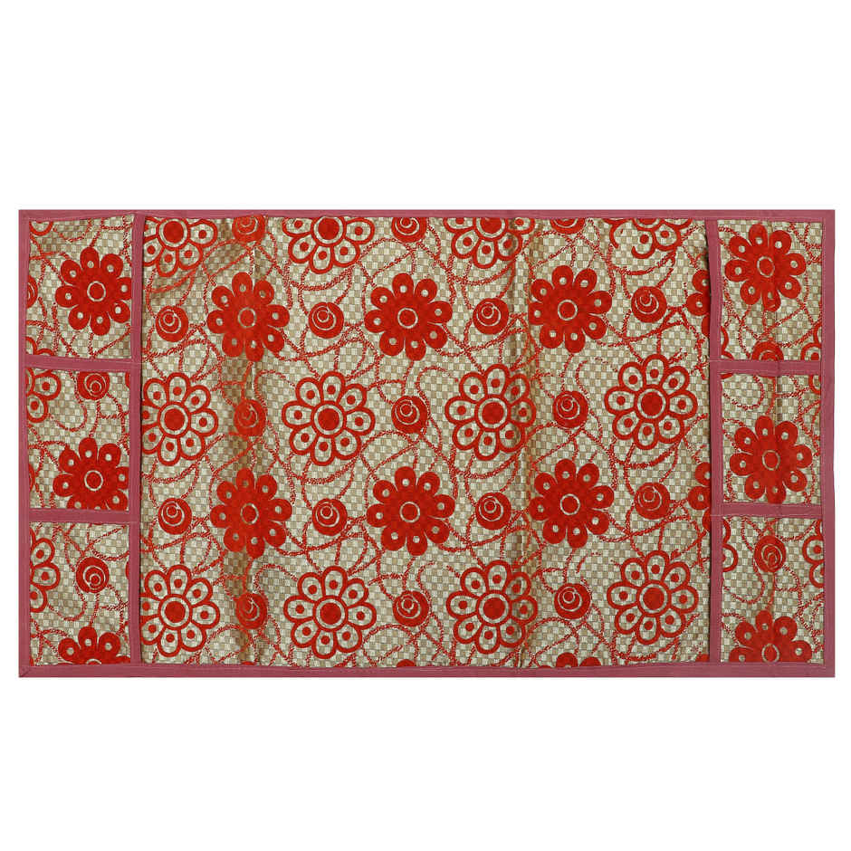 Homeharmony Red Floral Design Fridge Cover With Six Side Pockets