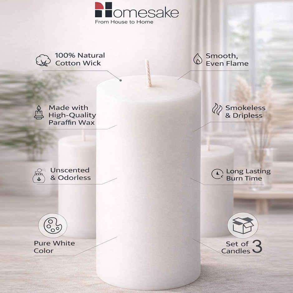 Homesake Pillar Candles Paraffin Soy Wax for Home | White