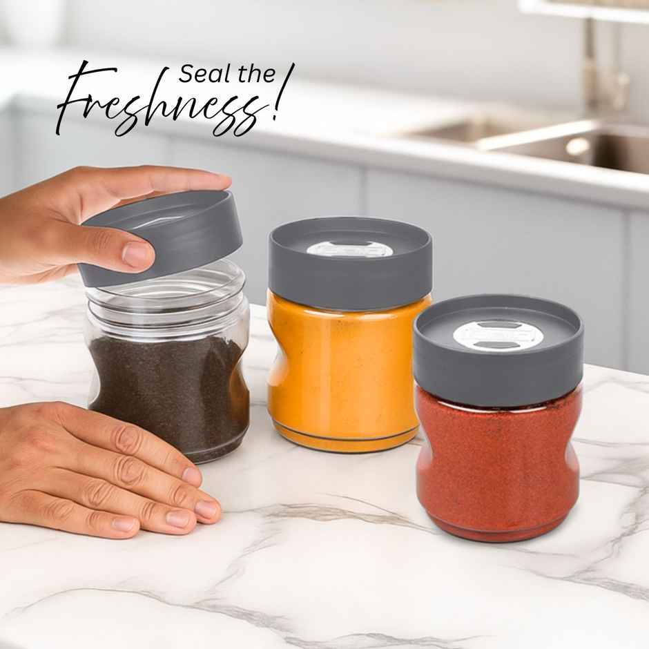 Flair Plastic Stackup Pet Jar Set Of 3 Pcs 500 ml (Gray), Transparent