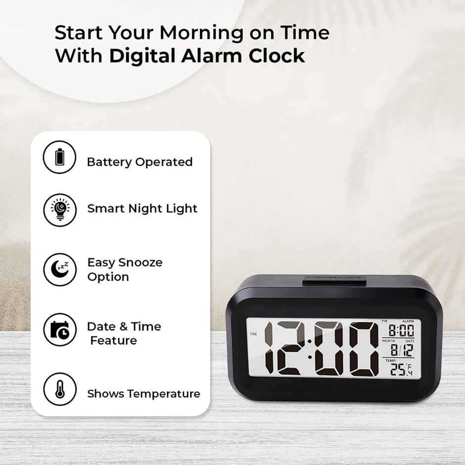 Kuber Industries ABS Battery Oprated Loud Digital Alarm Clock for Desk | Table Clock (Black)