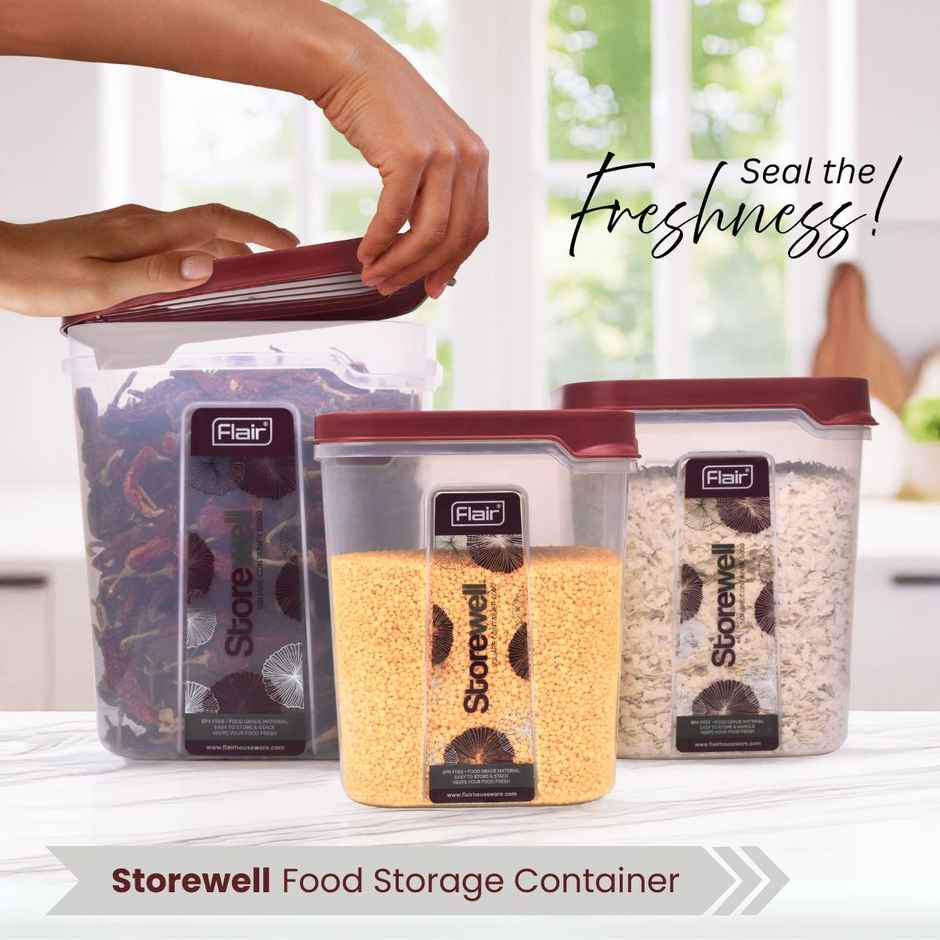 Flair Plastic Storewell Square Food Storage Containers Maroon - Set 3 Pcs (6000Ml,8000 ml,12000 ml)