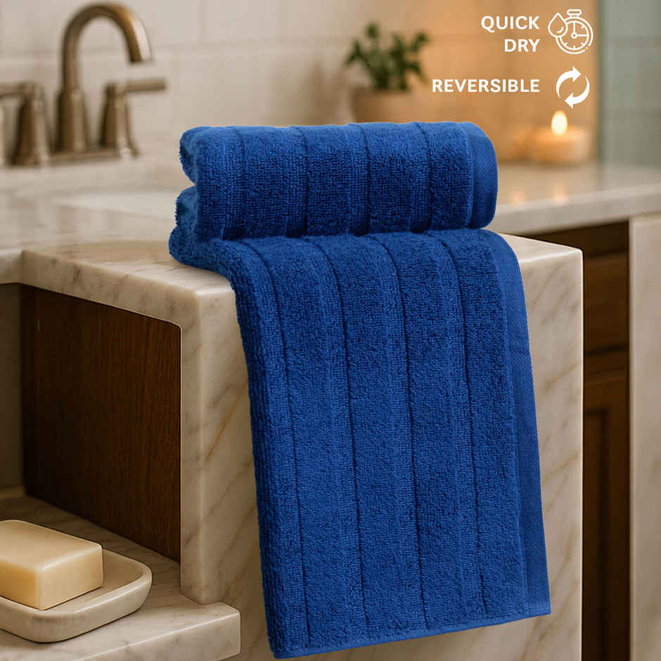 Mytrident Quick Dry Cotton Hand Towel Set of 2 | 16 x 28 in | Navy Blue
