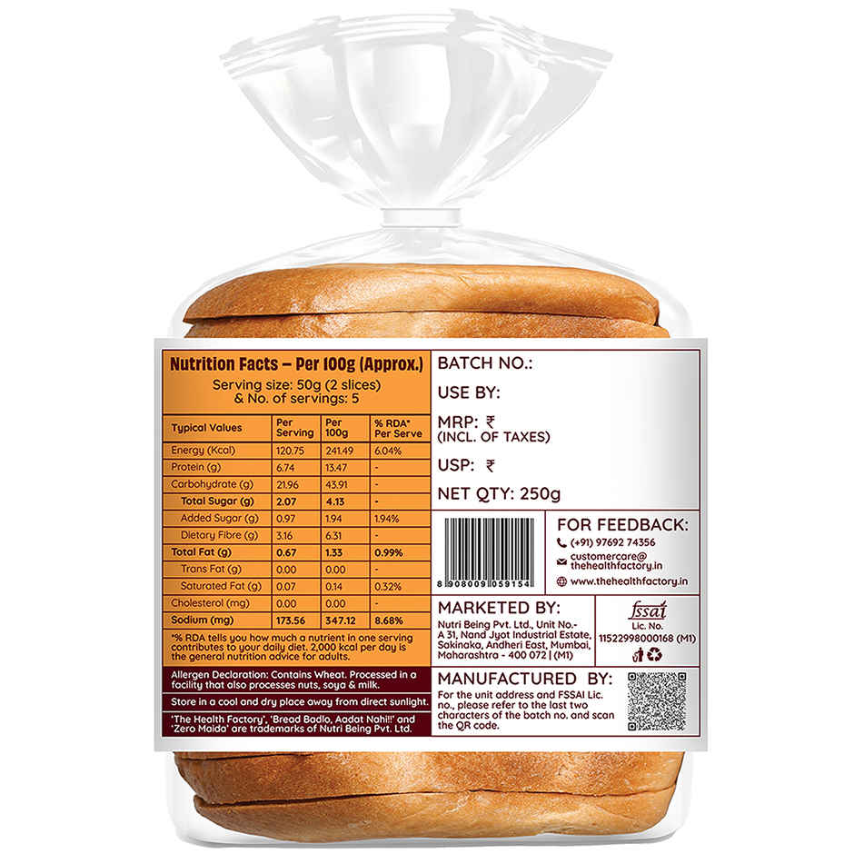 The Health Factory Whole Wheat Bread | Zero Maida | Source of Protein & Fibre