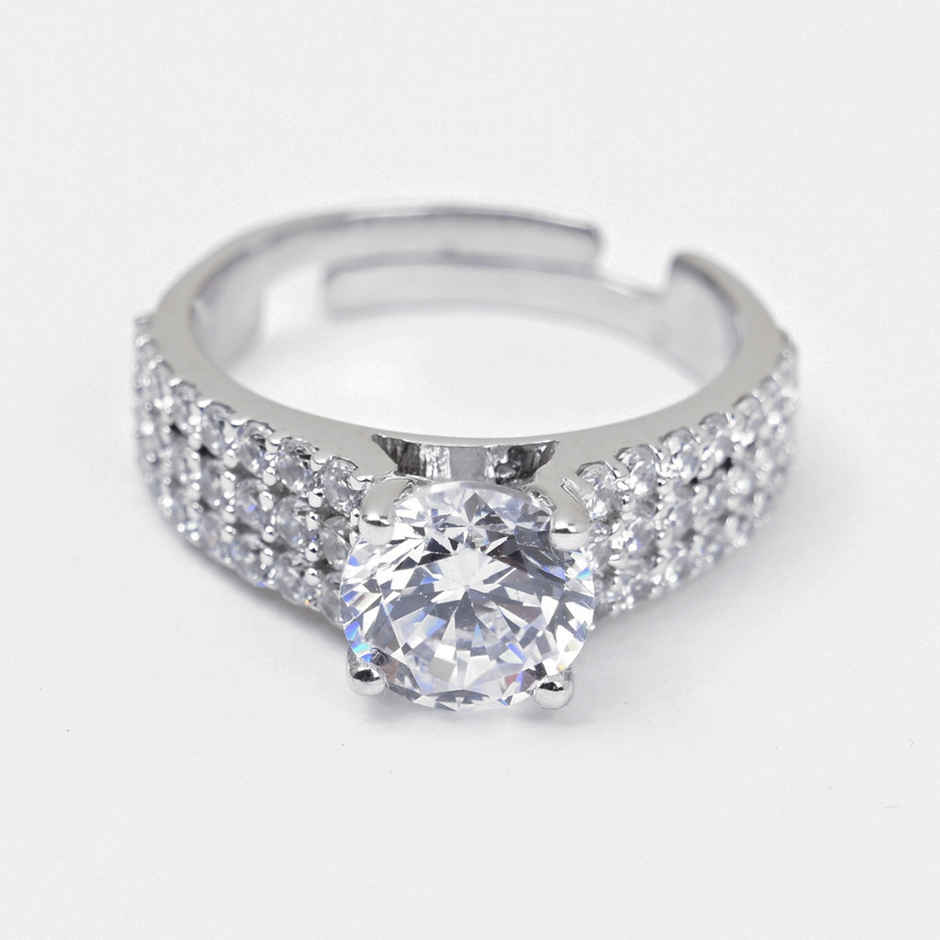 Clara Pure 925 Sterling Silver Statement Solitaire Finger Ring With Adjustable Band