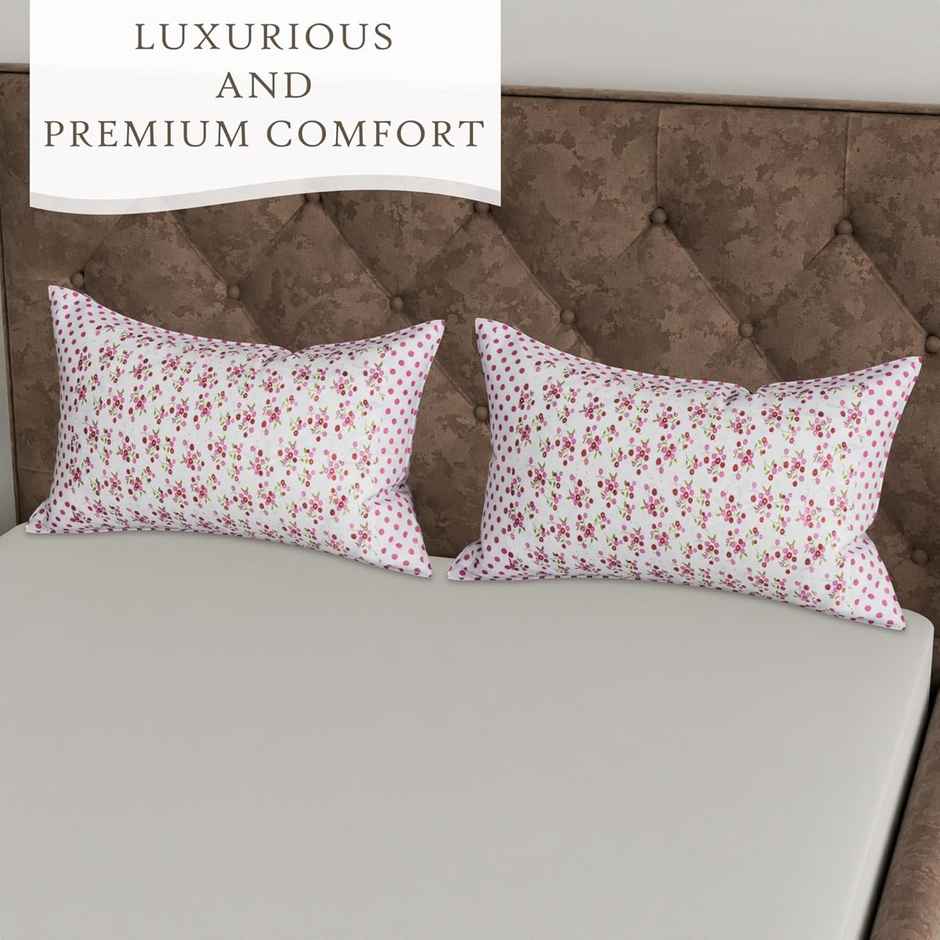 Kuber Industries Dot Pink Flower Premium Cotton Pillow Cover for Bedroom | Set of 2 | White