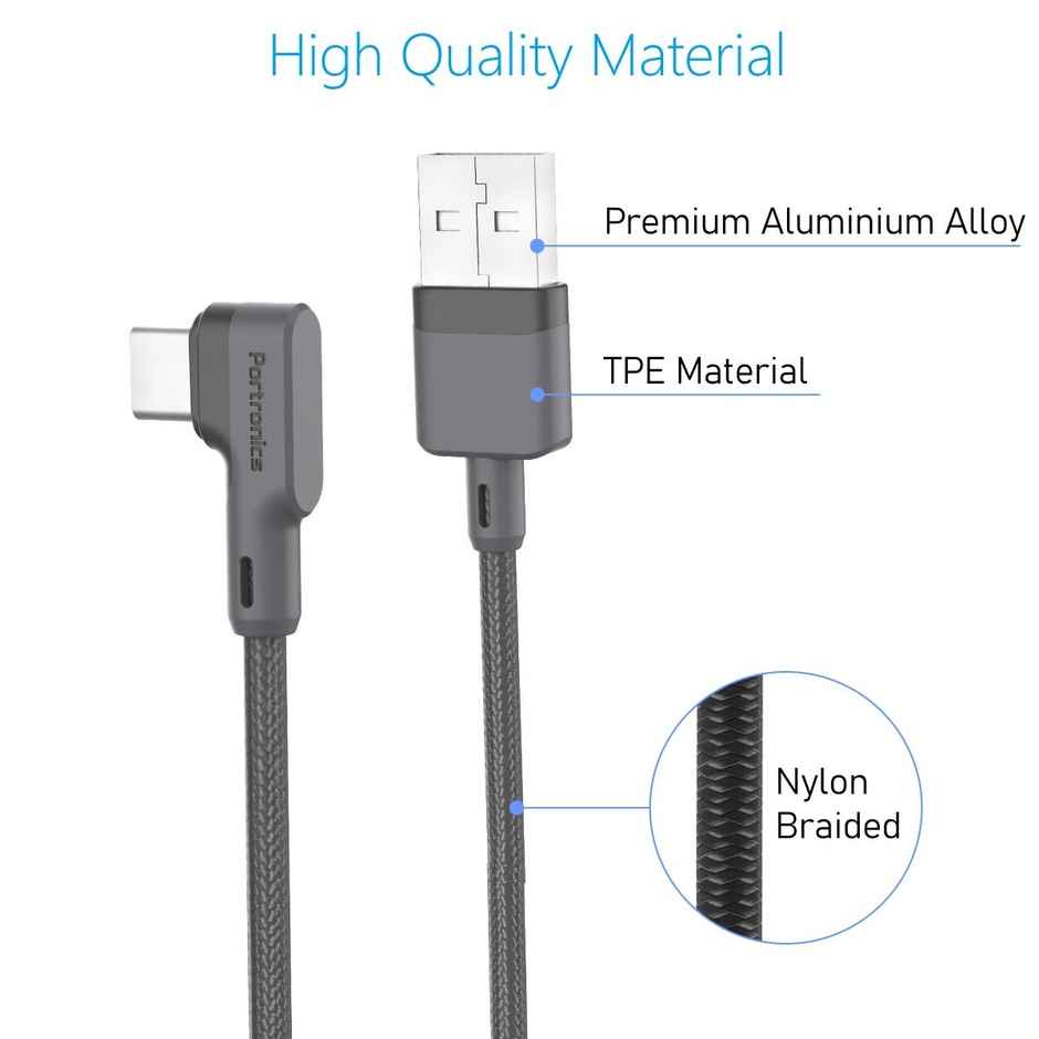 Portronics Konnect L POR 1081 Fast Charging 3A | Type-C Cable | 1.2 m- Grey
