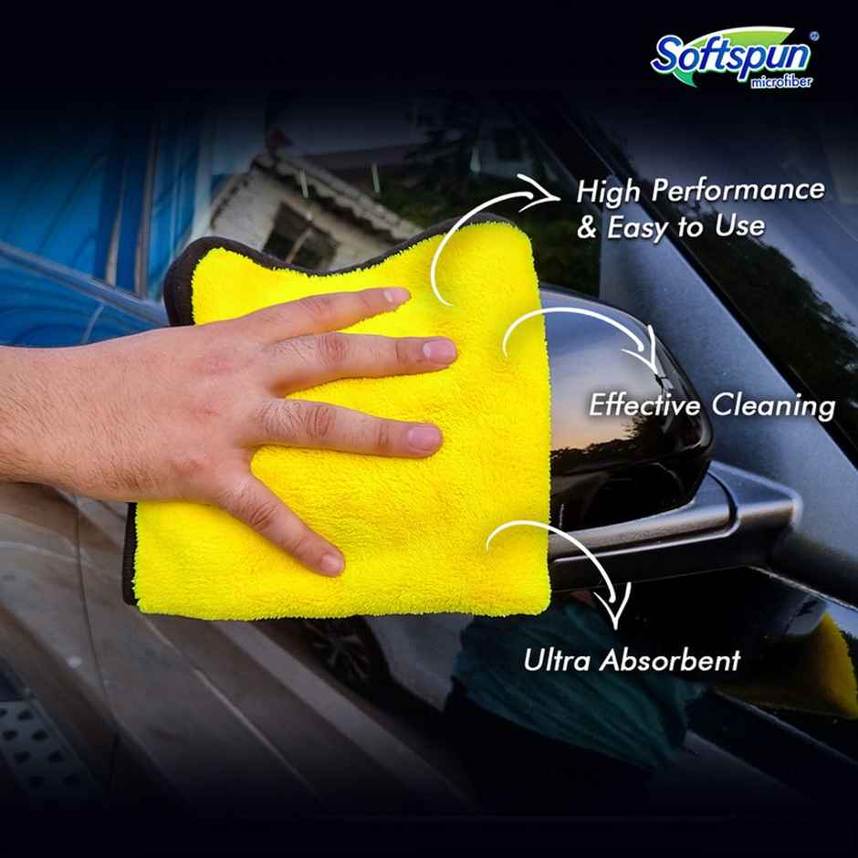 Softspun Microfiber Cleaning Cloths (900 GSM, 40x40cm, 2pc, Yellow/Grey)