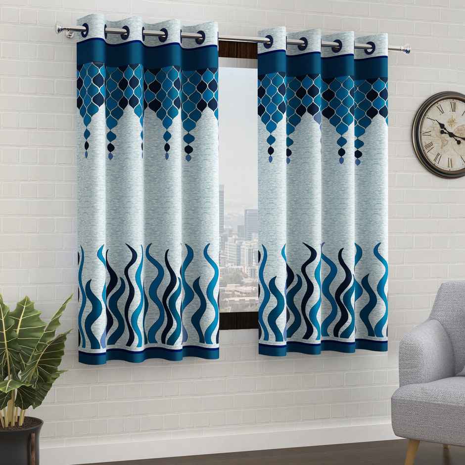 Story@Home 200 GSM Polyester Ethnic 2 Piece Window Curtain | Sky Blue & Sea Blue