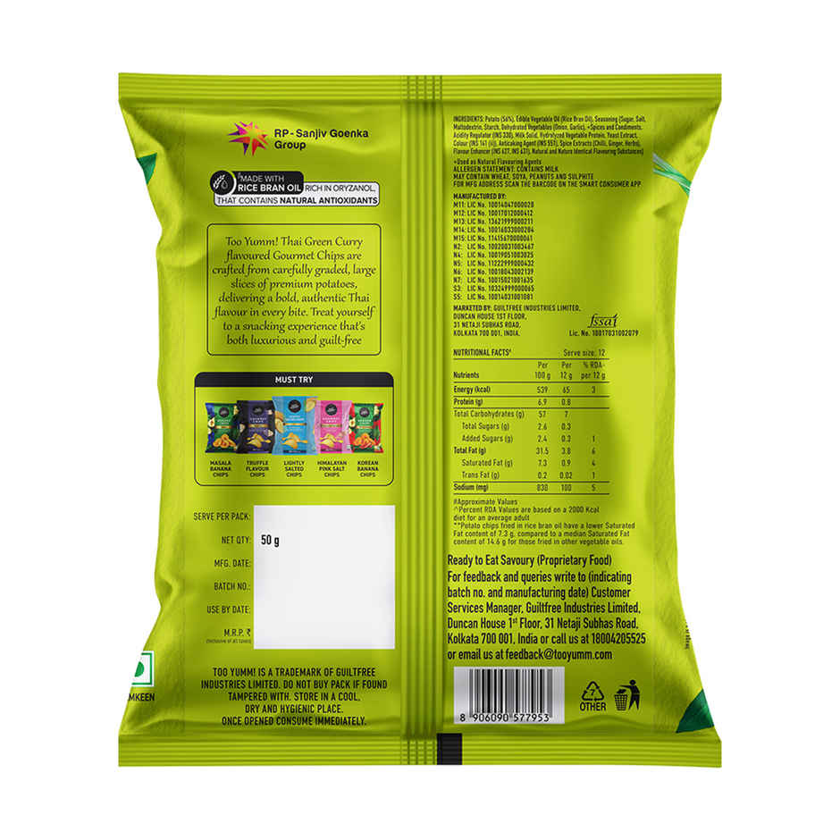Too Yumm! Thai Green Curry Flavour Potato Chips | Premium Gourmet | No Palm Oil