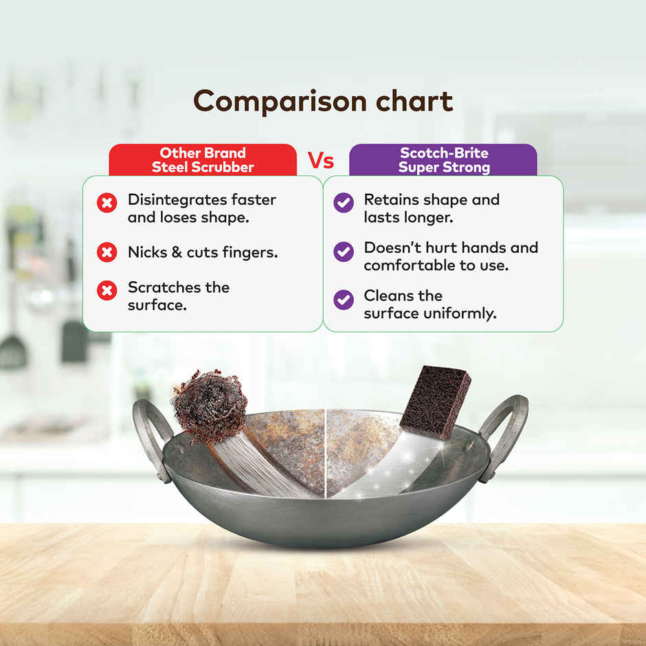 Scotch-Brite Super Strong Scrub pad for Tough Stains (Replacement to Steel Scrubber for Kitchen)