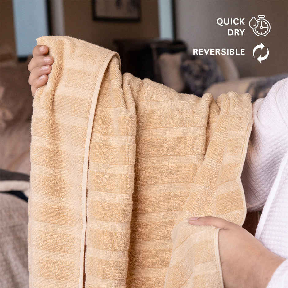 Mytrident Quick Dry Cotton Bath Towel | 28 x 56 in | Beige