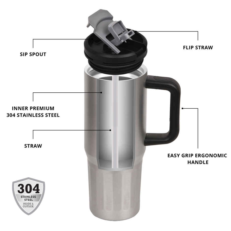 FLAIR Vogue Insulated Stainless Steel Tumbler with Lid | Grey - 750 ml