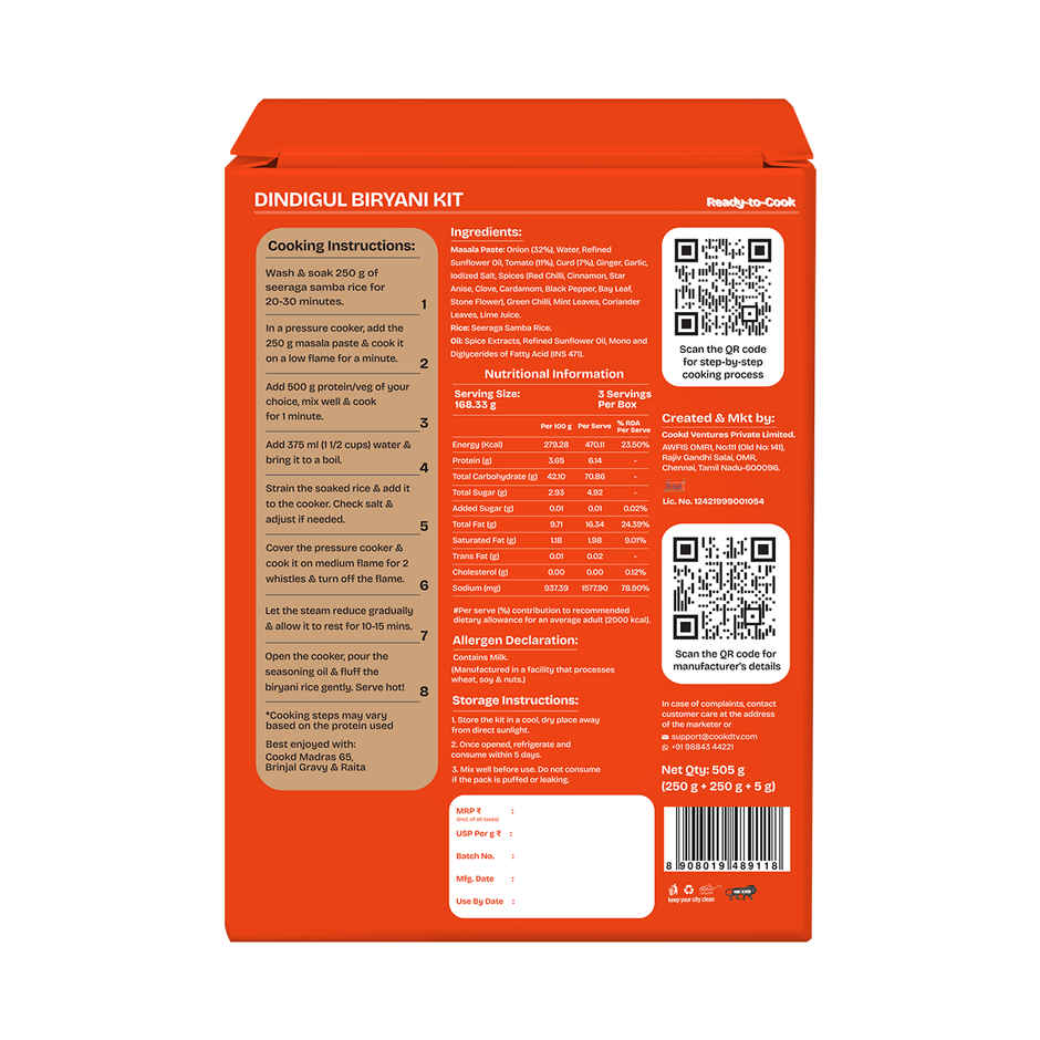 Cookd Dindigul Biryani Kit - Ready to Cook | Short Grain