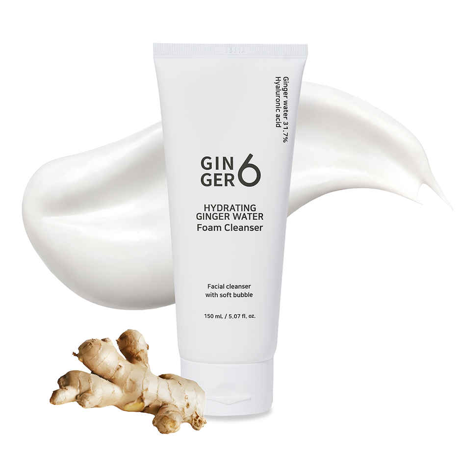 GINGER6 Hydrating Foam Cleanser | 31.7% Ginger Water, Salicylic Acid, Acne Care, HA Hydration