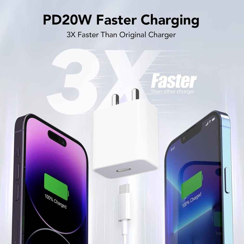 Bestor Charge Expert 20W Type-C Fast Charger, Compatible with iPhone 14/13/12/11/X/Pro/Max, Android, and All Type-C Devices, PD Technology for Rapid Charging (Without Cable) - White