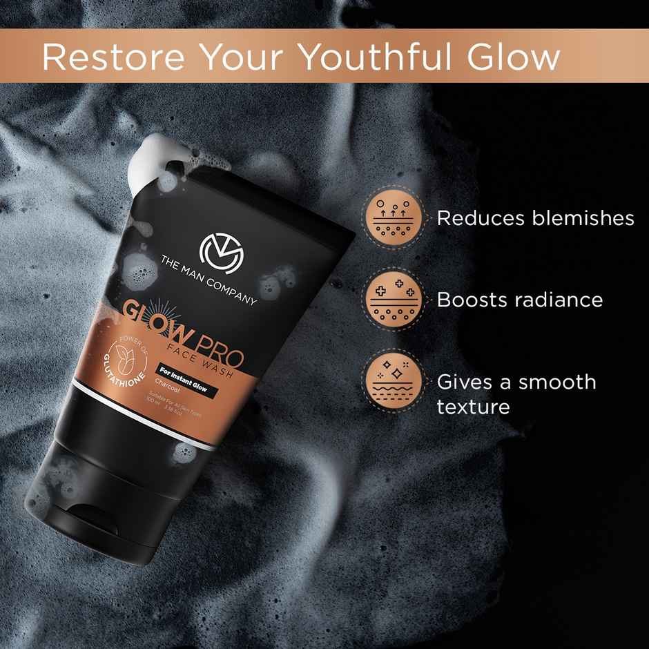 The Man Company Glow Pro Face Wash For Men Enriched with Glutathione, Charcoal | Instant Glow, Deep Cleansing & Evens Skin Tone