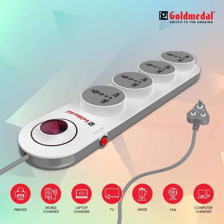 Goldmedal Logica 4x1 Spike Guard | 2m Extension Cord | Master Switch, Indicator & Surge Protector