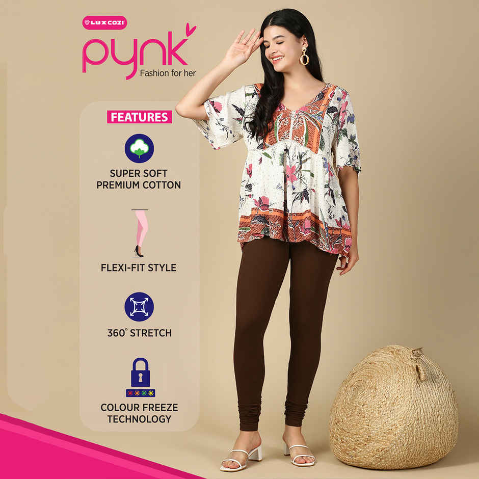 PYNK By Lux Cozi Women Ultra Soft 360 Stretch Premium Cotton Churidar Leggings | Brown | Free Size