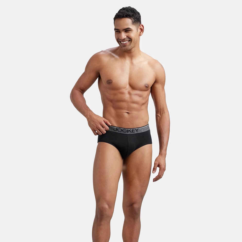Jockey 8037 Men's Super Combed Cotton Underwear Solid Brief|Ultrasoft Waistband|PO2 | Black-L