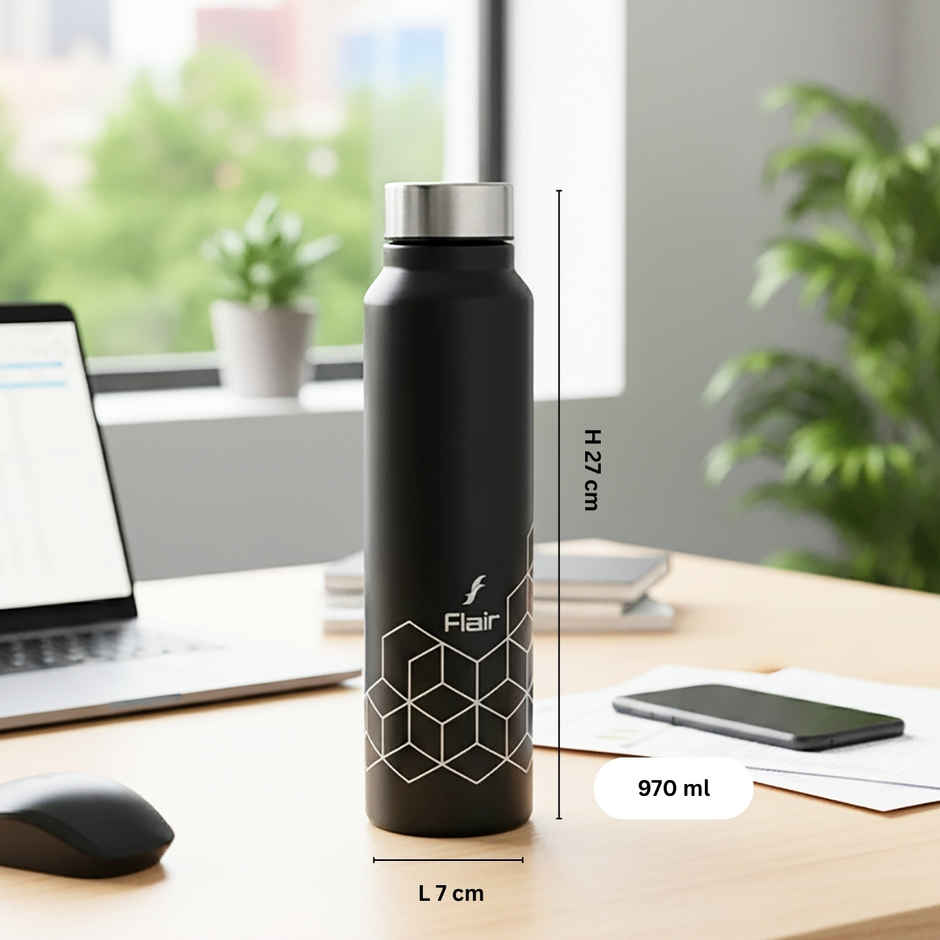 Flair Hexa Stainless Steel Water Bottle 1000 ml Black Color