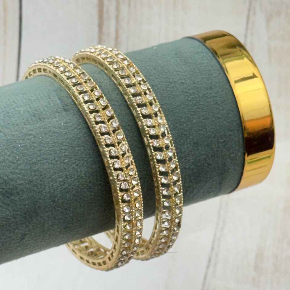 The Opal Factory Metal Bangles Elegant Diamante Leaf Design | Gold - Size 2.6