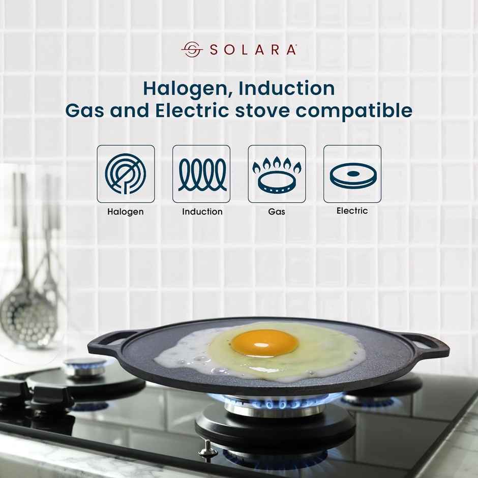 Solara Pre Seasoned Cast Iron Tawa For Dosa 12" Inch(30 Cm), 100% Pure And Toxin-Free Tawa