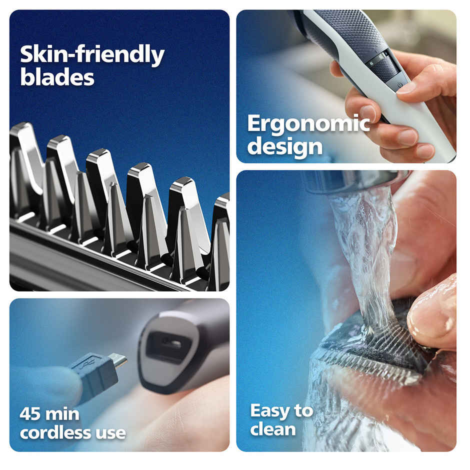 Philips Skin Friendly Cordless Beard & Moustache Trimmer for Men | 10 Length Settings | BT3101/15