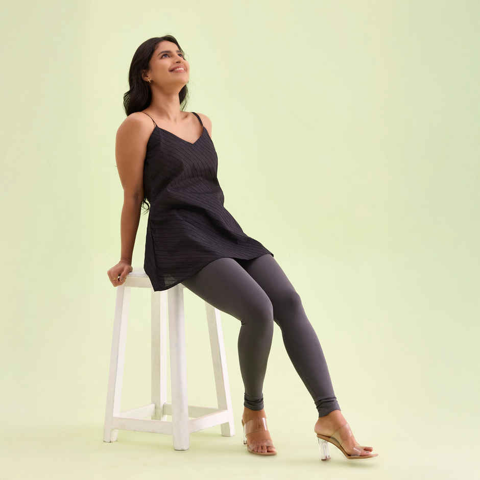 Go Colors Women's Solid Mid Rise Ankle Length Leggings | Silver Grey - XL