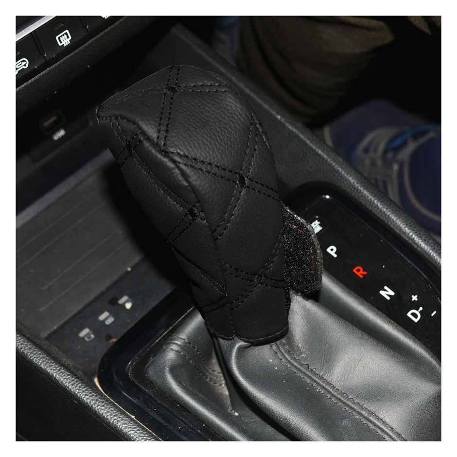 Autofurnish PU Leather Gear Shift Knob and Handbrake Cover Set | Black