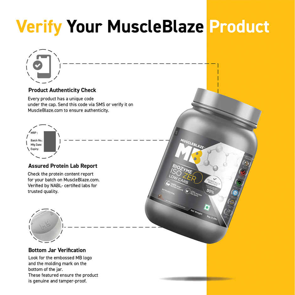 MuscleBlaze Biozyme Iso Zero Low Carb Whey Protein Isolate Ice Cream Chocolate