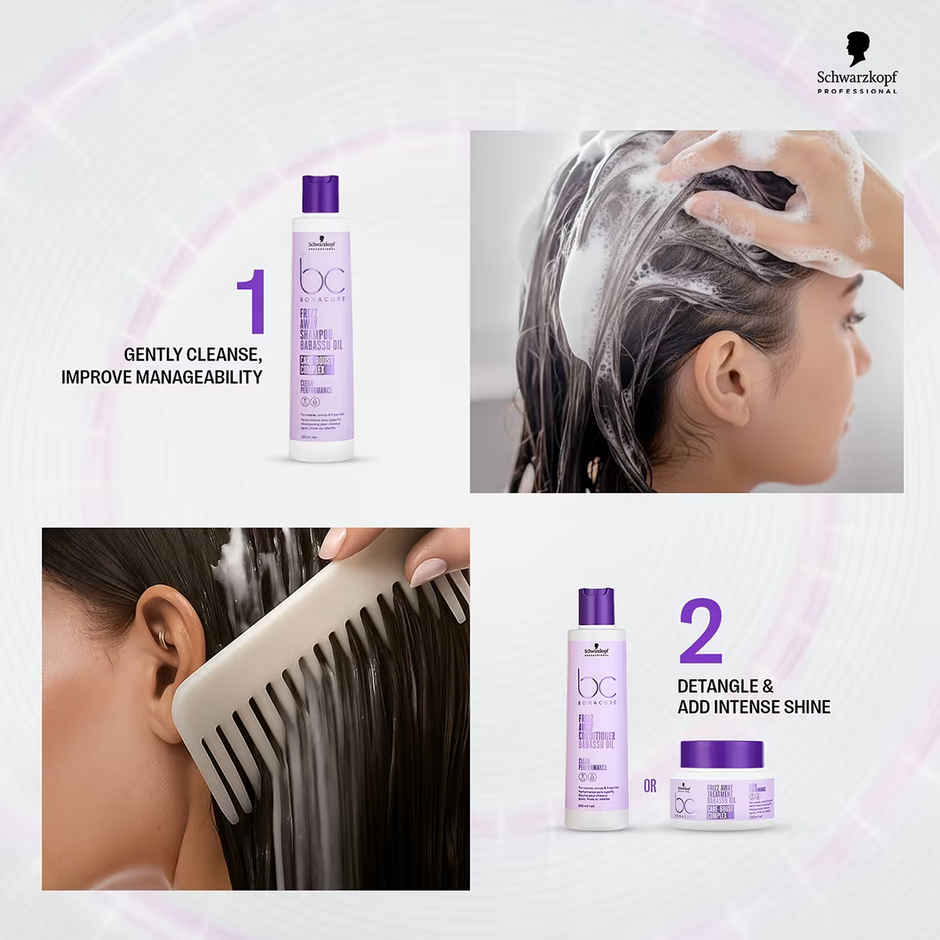 Schwarzkopf Professional Bonacure Repair Rescue Shampoo With Arginine(250ml) & Schwarzkopf Professional Bonacure Frizz Away Conditioner With Babassu Oil With Vegan Keratin(200ml) Combo