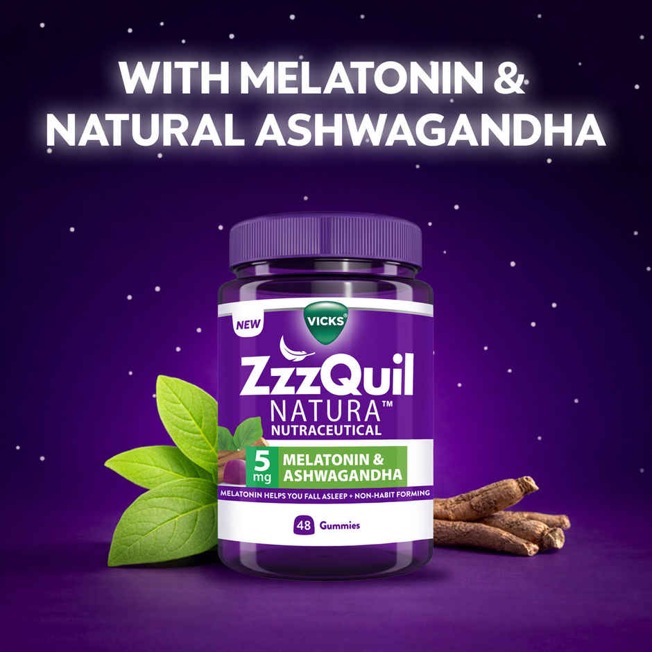 Vicks ZzzQuil Natura 48 Sleep Gummies, 5mg Melatonin + Natural Ashwagandha