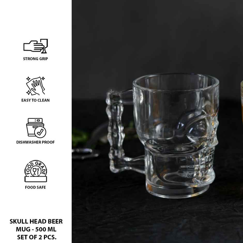 Skull Head Beer Mug | Barware Essential | 500 ml | Set of 2 | Sanjeev Kapoor