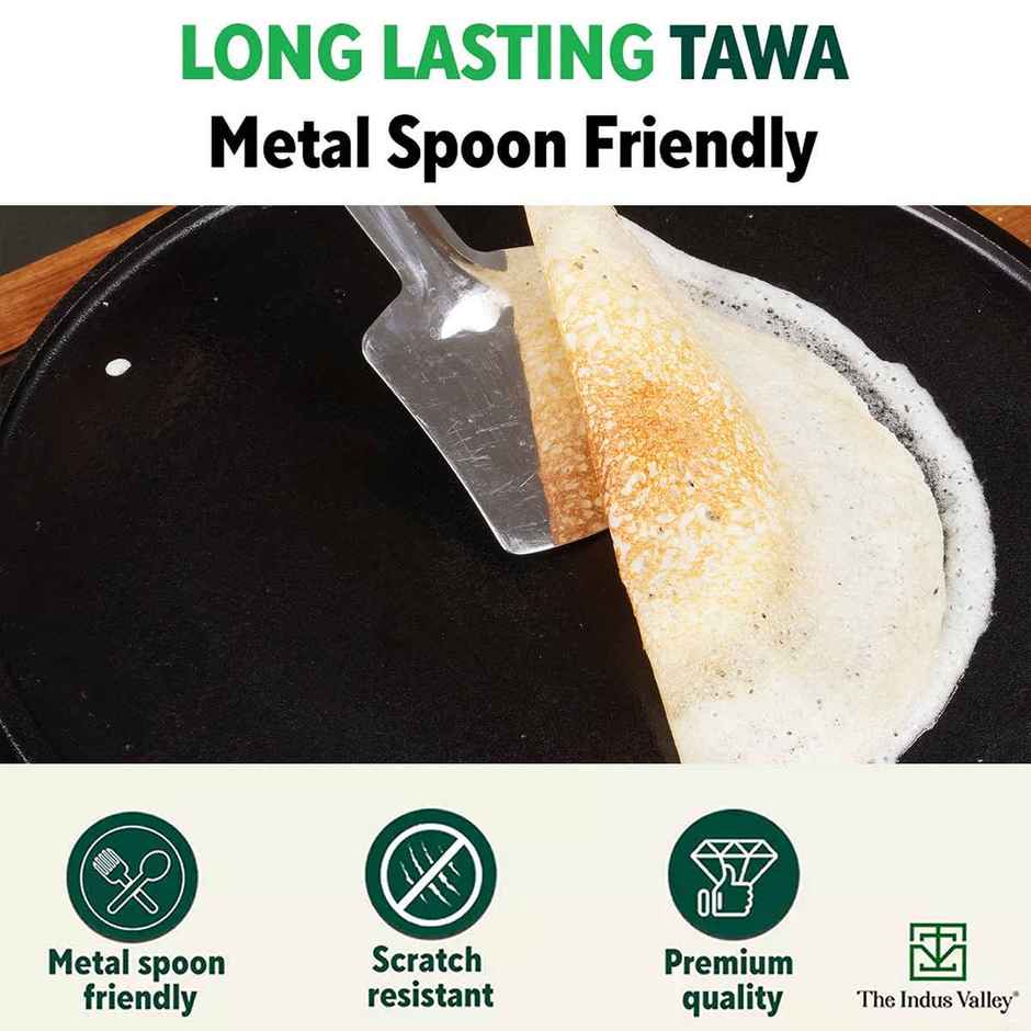 The Indus Valley Super Smooth Cast Iron Tawa for Dosa/Chapathi | 25.4cm/10 inch, 1.8kg