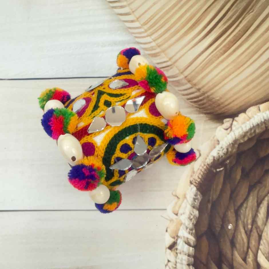 The Opal Factory Thread work Multicolour Flexible Bangle Kada with Pom Poms and Cowrie | Free Size