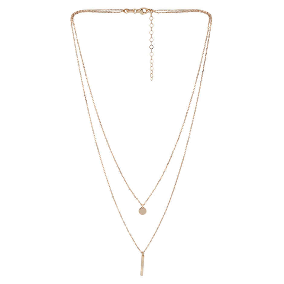 Carlton London 18kt Rose Gold Plated Dangling Bar Double Chain Layered Necklace | B523814N