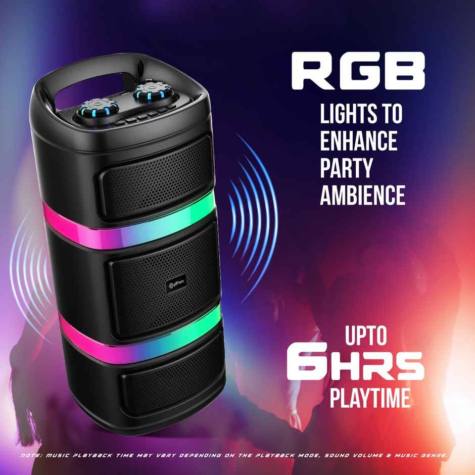 pTron Fusion Quad v2 40W Bluetooth Karaoke Party Speaker | RGB Light | 6Hrs Playtime - Satin Black