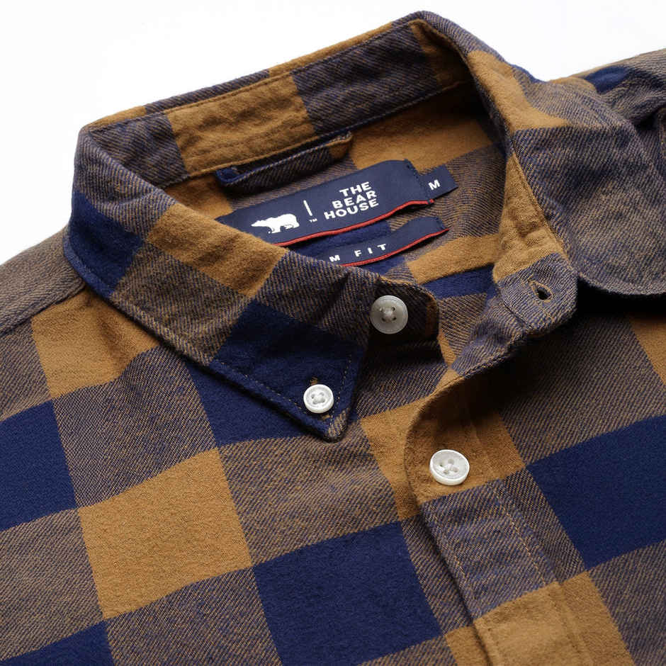 The Bear House Men Slim Fit Checked Shirt - Tonic | Rust and Navy | S