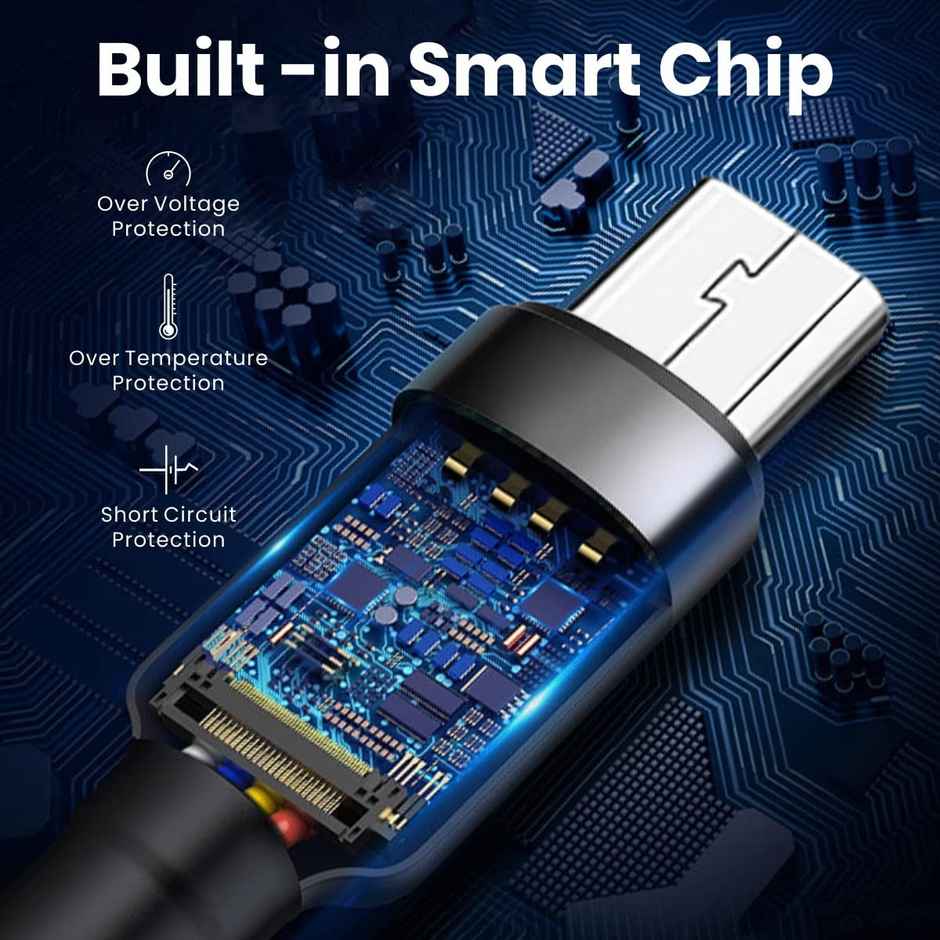 Portronics Konnect B Micro USB Cables For Fast Charging & Data Sync 3.0 Amp with PVC Heads, Nylon Braided, 1m - White