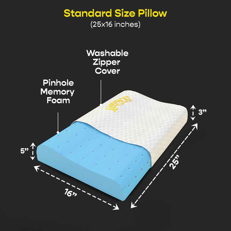 SleepyCat Contour Orthopedic Memory Foam Pillow Bamboo Fabric White (25 x 16 Inches)