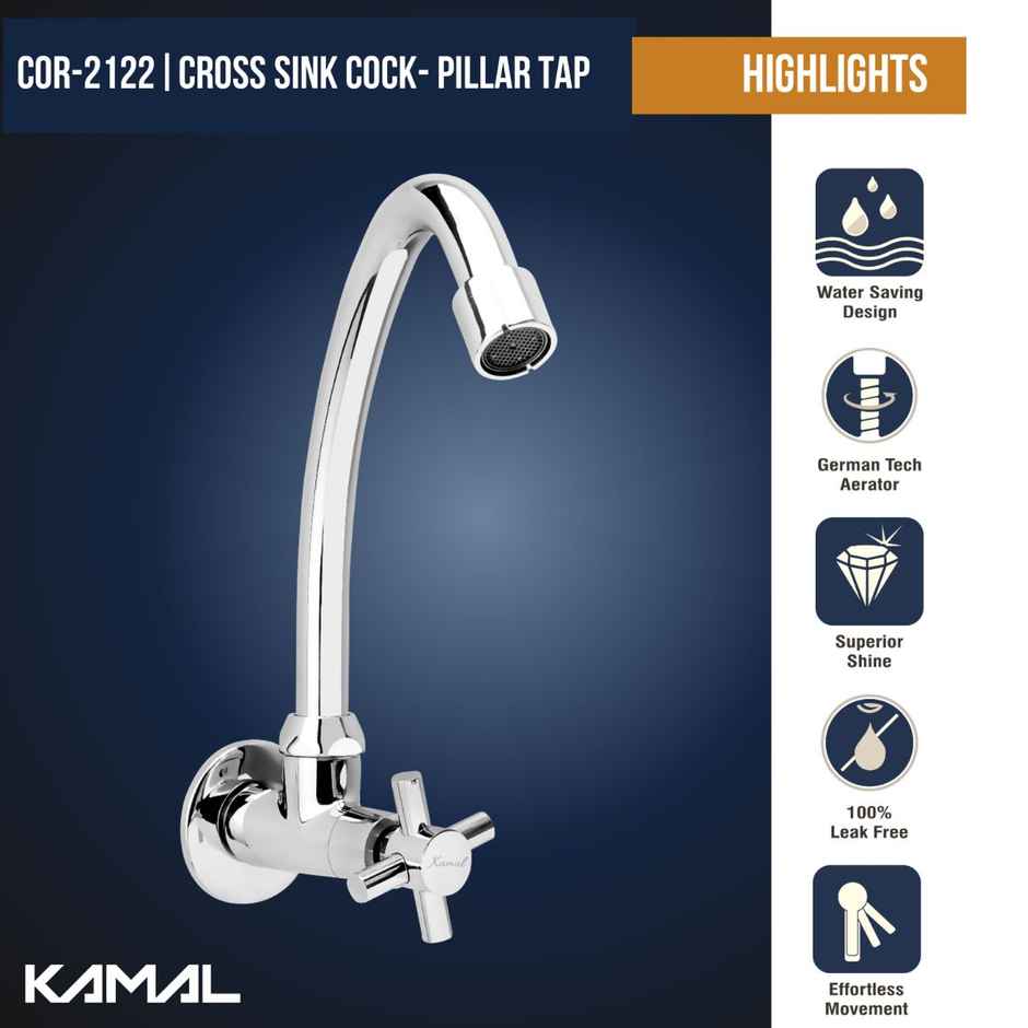 Kamal Cross Sink Cock Pillar Tap Faucet