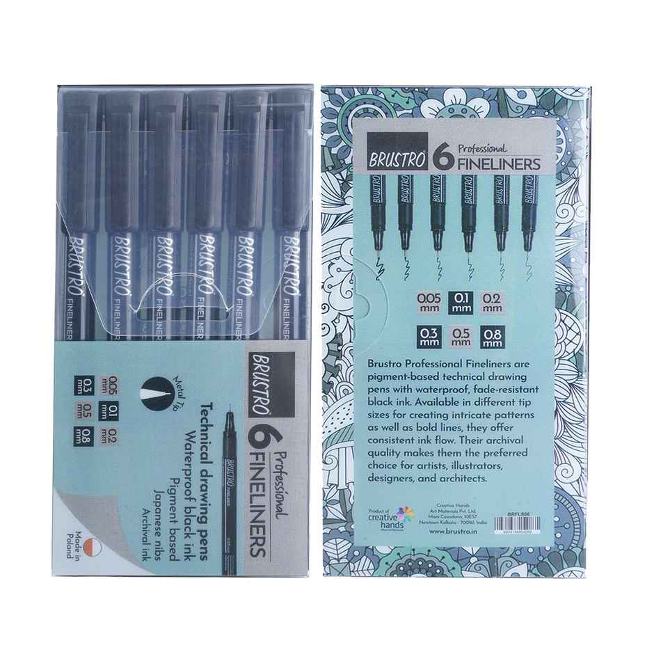 Brustro Professional Pigment Based Black Fineliner Set Of 6