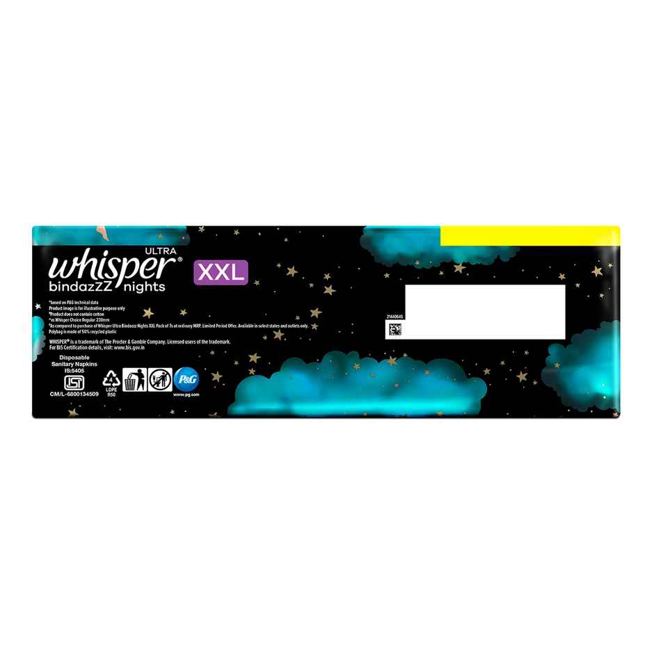 Whisper Bindazzz Nights 15x3 XXL Sanitary Pads, Upto 0% Leaks All Night Long