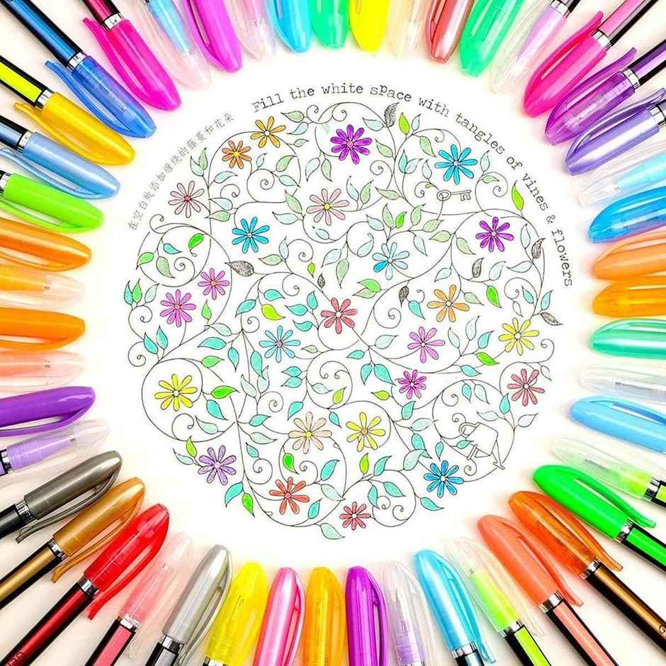 Chrome 6107-48Pcs Neon Gel Pens Set with Fluorescent, Metallic, Glitter, & Pastel Colours