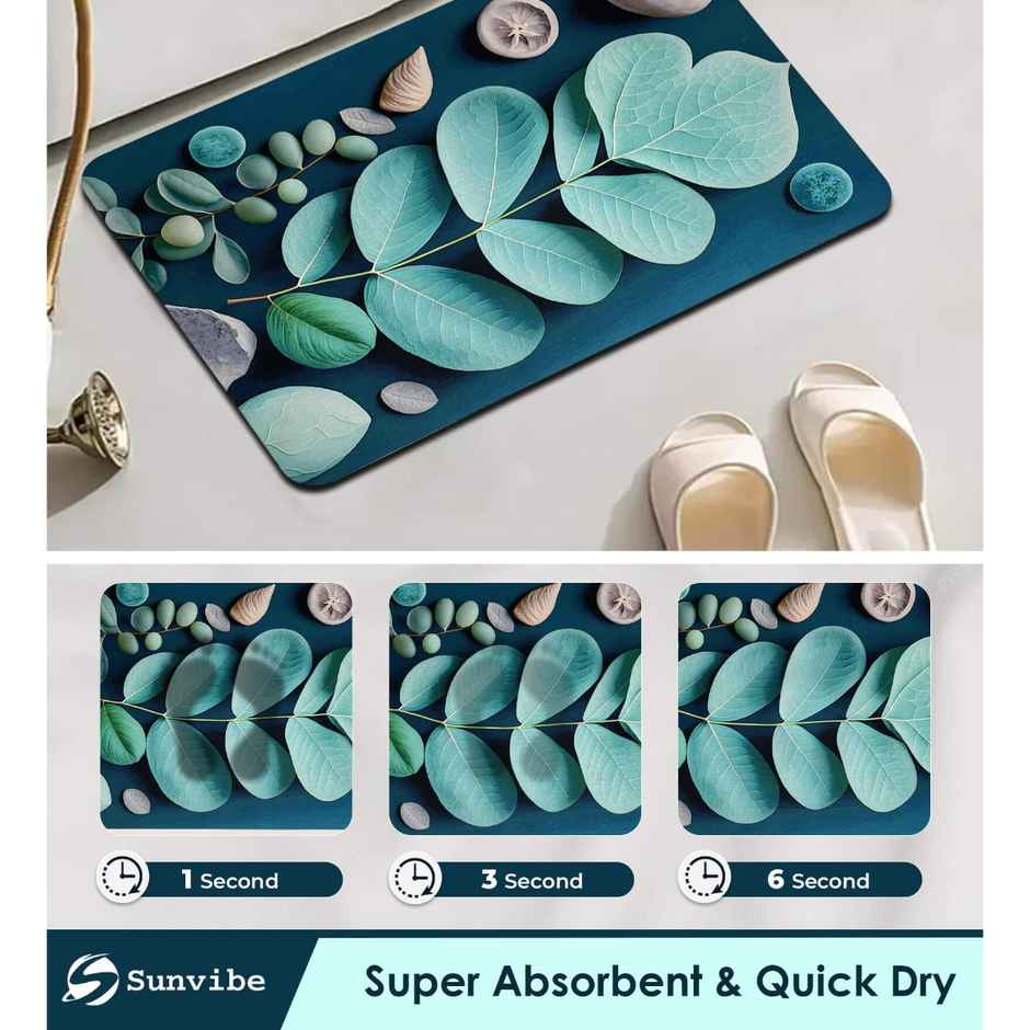 Casacraft by Pepperfry Casacraft by Pepperfry Blue 3D Print Floral Rubber 24x16 Inch Bath Mat